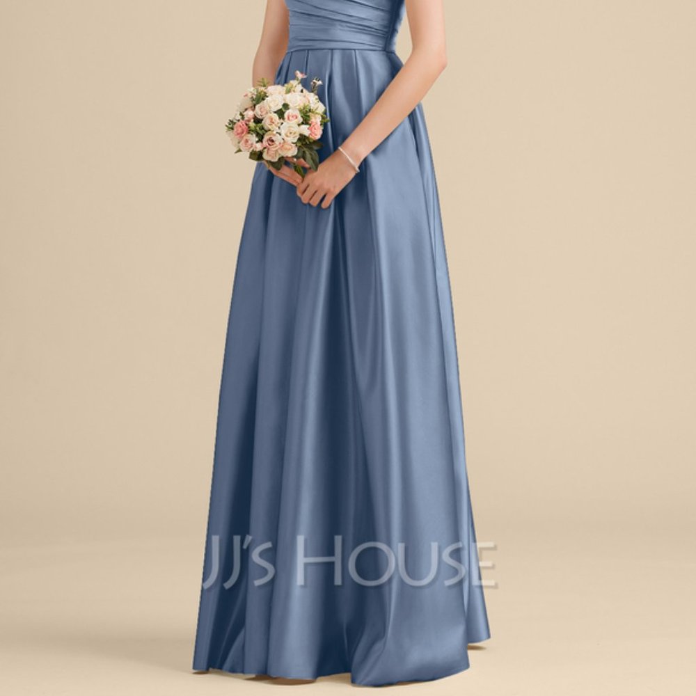 A-Line Off-the-Shoulder Floor-Length Satin Dress